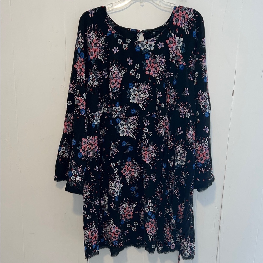 Torrid Black Floral Dress with Pink and Blue Accents